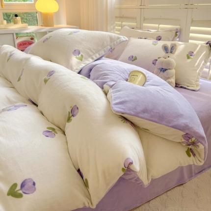 91家纺网 家纺一手货源 找家纺 （总）百寐 2023新款加厚牛奶绒小清新可爱花卉卡通保暖学生三四件套