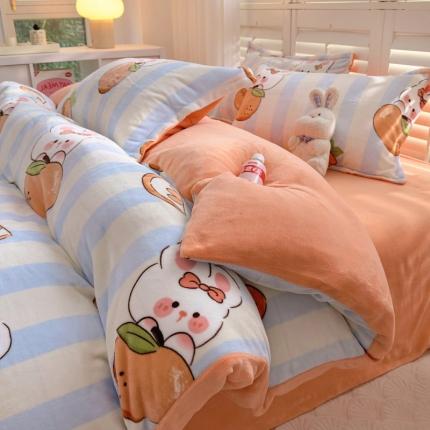 91家纺网 家纺一手货源 找家纺 （总）百寐 2023新款加厚牛奶绒小清新可爱花卉卡通保暖学生三四件套