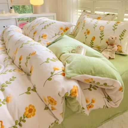 91家纺网 家纺一手货源 找家纺 （总）百寐 2023新款加厚牛奶绒小清新可爱花卉卡通保暖学生三四件套