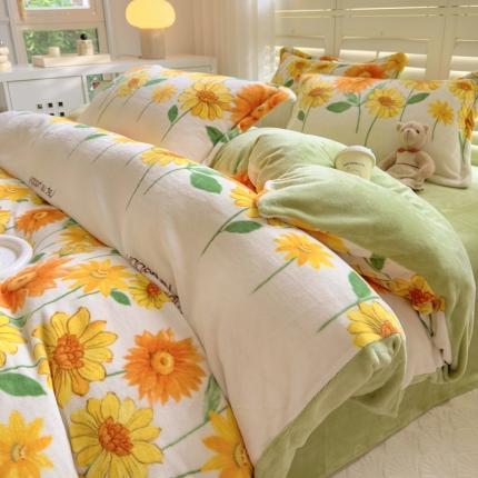 91家纺网 家纺一手货源 找家纺 （总）百寐 2023新款加厚牛奶绒小清新可爱花卉卡通保暖学生三四件套