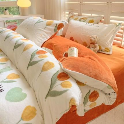 91家纺网 家纺一手货源 找家纺 （总）百寐 2023新款加厚牛奶绒小清新可爱花卉卡通保暖学生三四件套