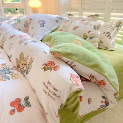 91家纺网 家纺一手货源 找家纺 （总）百寐 2023新款加厚牛奶绒小清新可爱花卉卡通保暖学生三四件套