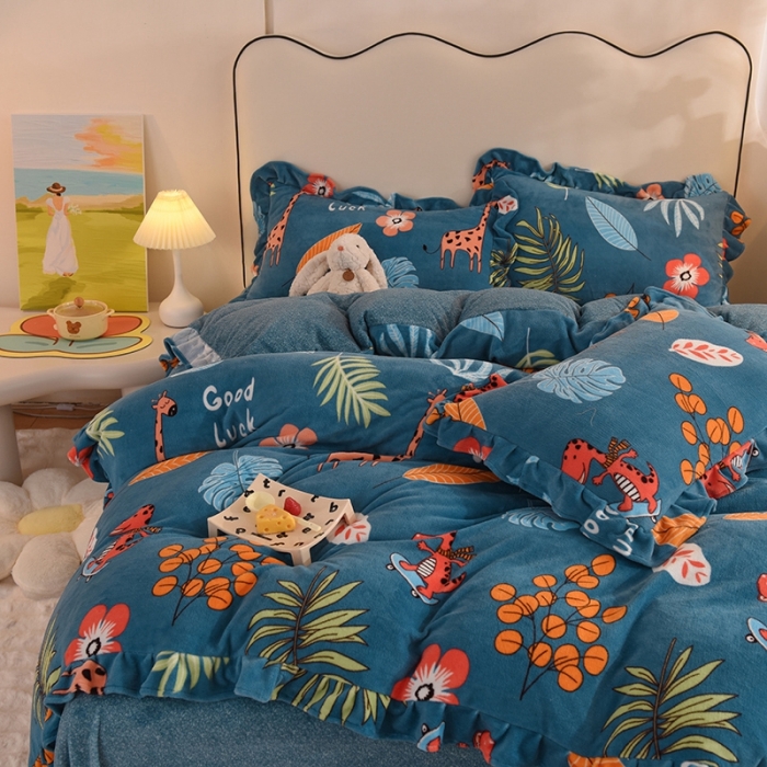 91家纺网 家纺一手货源 找家纺 甜之梦家纺 2025新款泥点绒印花四件套（任何尺寸都可定做） 动物乐园