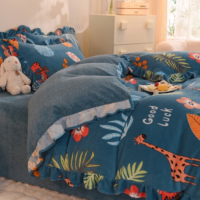 91家纺网 家纺一手货源 找家纺 甜之梦家纺 2025新款泥点绒印花四件套（任何尺寸都可定做） 动物乐园