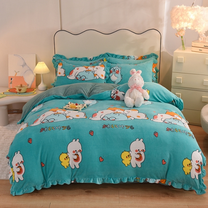 91家纺网 家纺一手货源 找家纺 甜之梦家纺 2025新款泥点绒印花四件套（任何尺寸都可定做） 乖乖熊