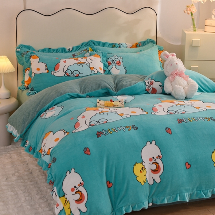 91家纺网 家纺一手货源 找家纺 甜之梦家纺 2025新款泥点绒印花四件套（任何尺寸都可定做） 乖乖熊