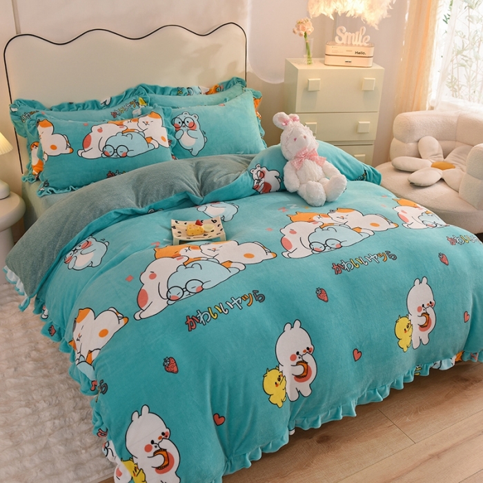 91家纺网 家纺一手货源 找家纺 甜之梦家纺 2025新款泥点绒印花四件套（任何尺寸都可定做） 乖乖熊