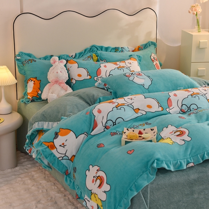 91家纺网 家纺一手货源 找家纺 甜之梦家纺 2025新款泥点绒印花四件套（任何尺寸都可定做） 乖乖熊