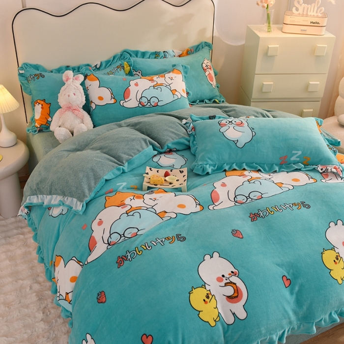 91家纺网 家纺一手货源 找家纺 甜之梦家纺 2025新款泥点绒印花四件套（任何尺寸都可定做） 乖乖熊