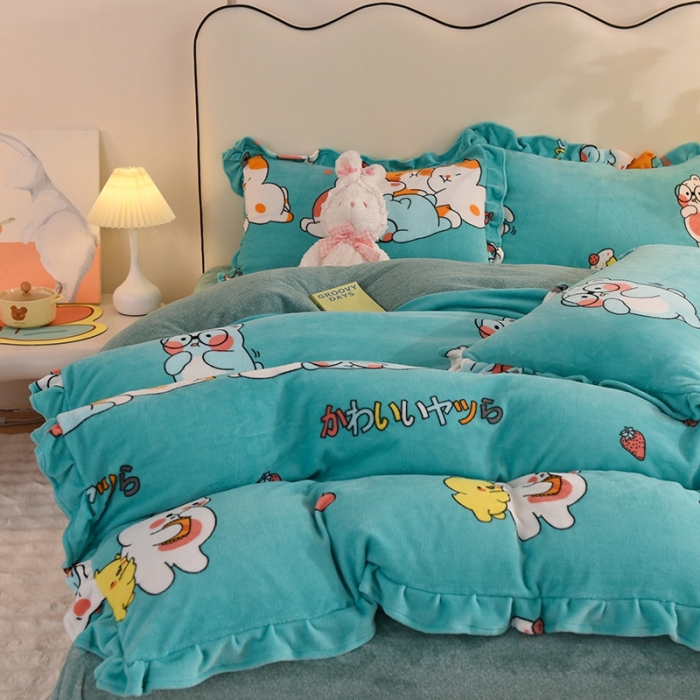 91家纺网 家纺一手货源 找家纺 甜之梦家纺 2025新款泥点绒印花四件套（任何尺寸都可定做） 乖乖熊