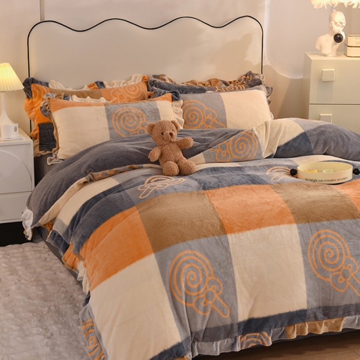 91家纺网 家纺一手货源 找家纺 甜之梦家纺 2025新款泥点绒印花四件套（任何尺寸都可定做） 玛奇朵