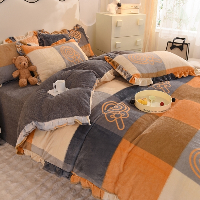 91家纺网 家纺一手货源 找家纺 甜之梦家纺 2025新款泥点绒印花四件套（任何尺寸都可定做） 玛奇朵