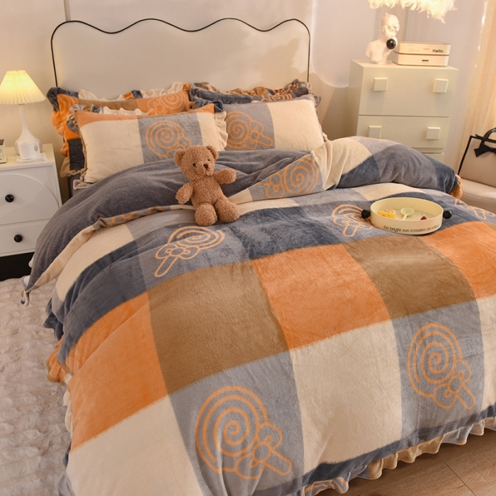 91家纺网 家纺一手货源 找家纺 甜之梦家纺 2025新款泥点绒印花四件套（任何尺寸都可定做） 玛奇朵