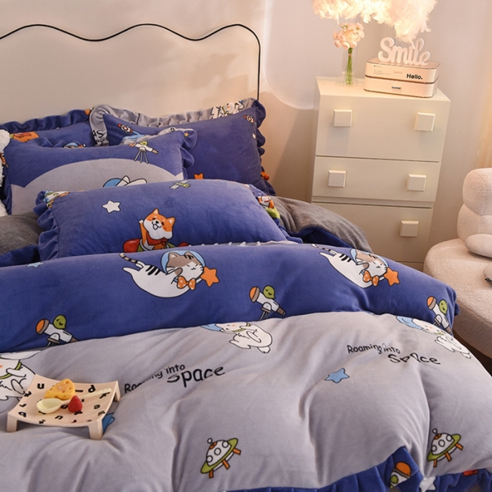 91家纺网 家纺一手货源 找家纺 甜之梦家纺 2025新款泥点绒印花四件套（任何尺寸都可定做） 猫星球