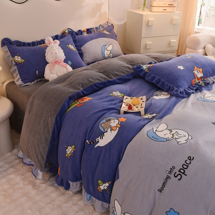 91家纺网 家纺一手货源 找家纺 甜之梦家纺 2025新款泥点绒印花四件套（任何尺寸都可定做） 猫星球