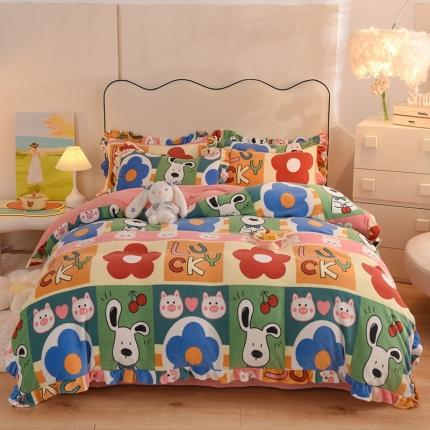 甜之梦家纺 2025新款泥点绒印花四件套（任何尺寸都可定做） 萌宠跳跳