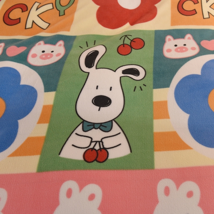 91家纺网 家纺一手货源 找家纺 甜之梦家纺 2025新款泥点绒印花四件套（任何尺寸都可定做） 萌宠跳跳