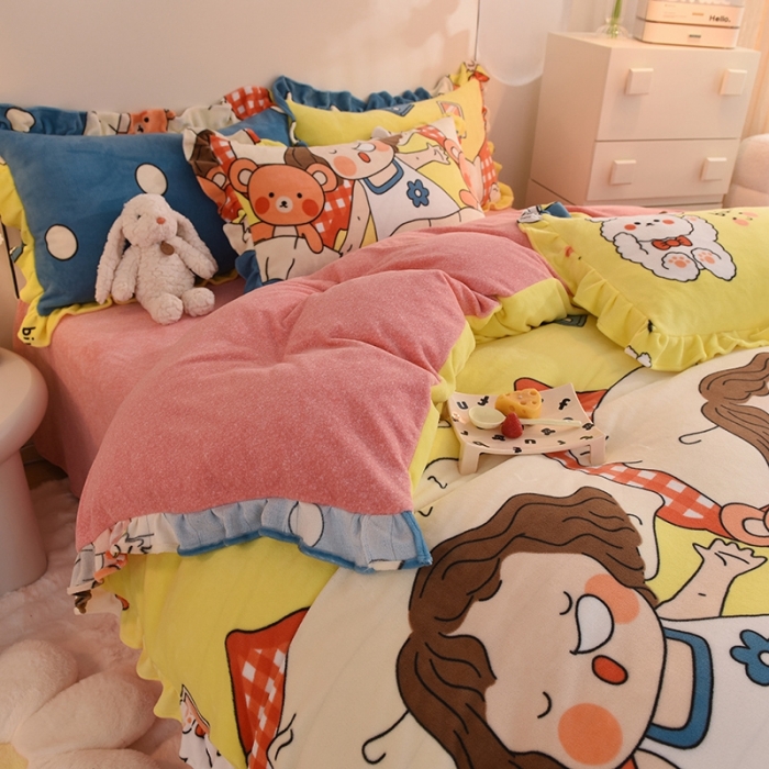 91家纺网 家纺一手货源 找家纺 甜之梦家纺 2025新款泥点绒印花四件套（任何尺寸都可定做） 泡泡公主