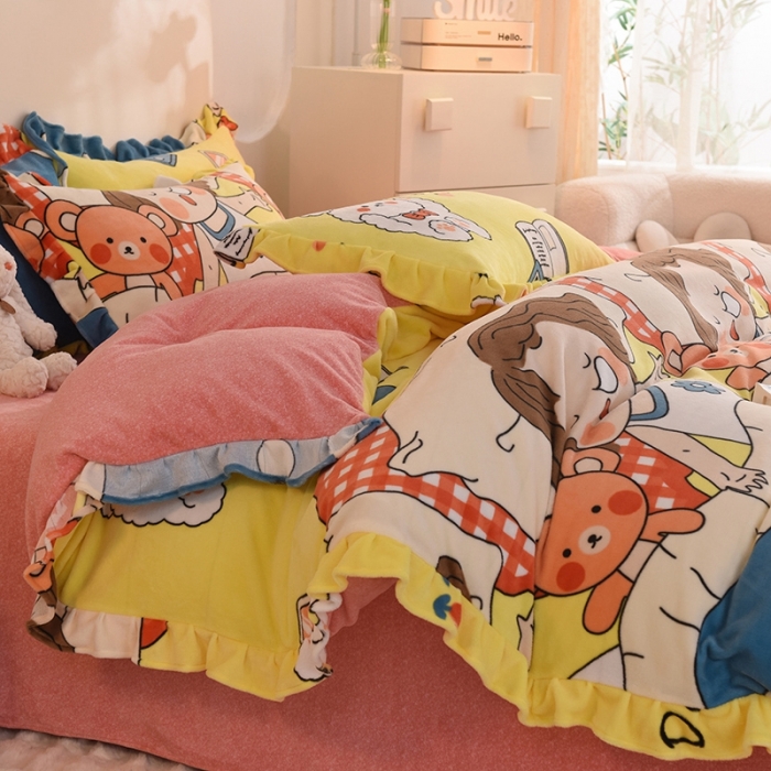 91家纺网 家纺一手货源 找家纺 甜之梦家纺 2025新款泥点绒印花四件套（任何尺寸都可定做） 泡泡公主