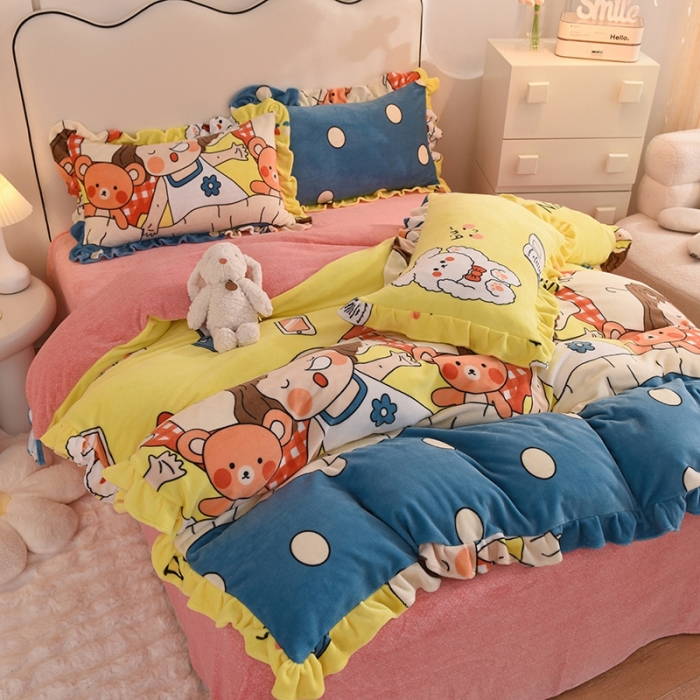 91家纺网 家纺一手货源 找家纺 甜之梦家纺 2025新款泥点绒印花四件套（任何尺寸都可定做） 泡泡公主