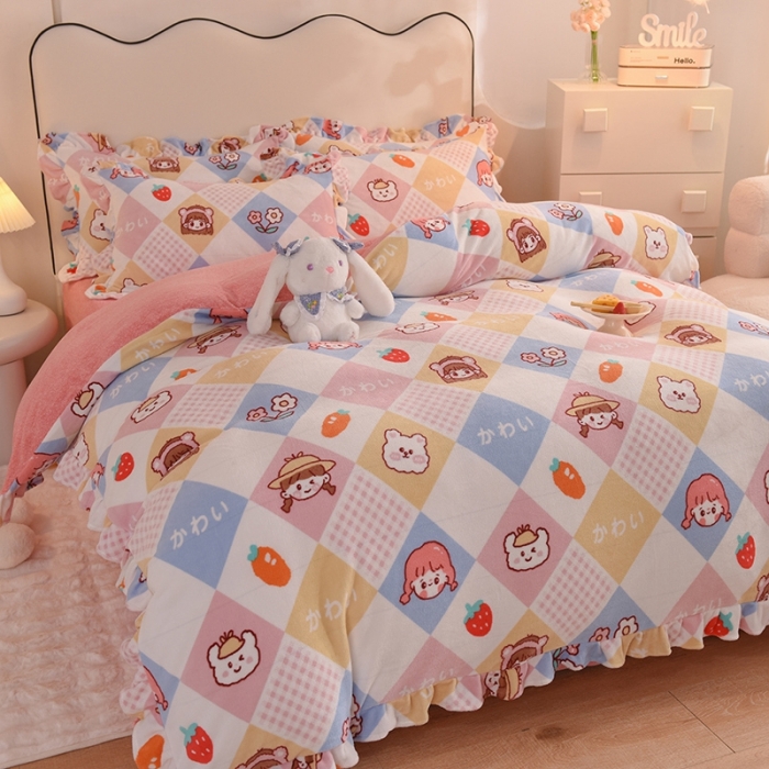 91家纺网 家纺一手货源 找家纺 甜之梦家纺 2025新款泥点绒印花四件套（任何尺寸都可定做） 诗雨恋人