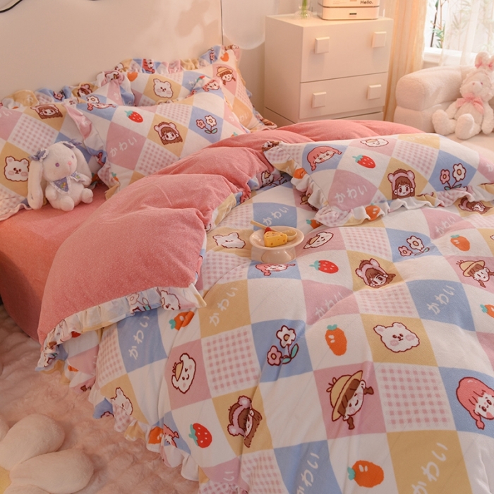 91家纺网 家纺一手货源 找家纺 甜之梦家纺 2025新款泥点绒印花四件套（任何尺寸都可定做） 诗雨恋人