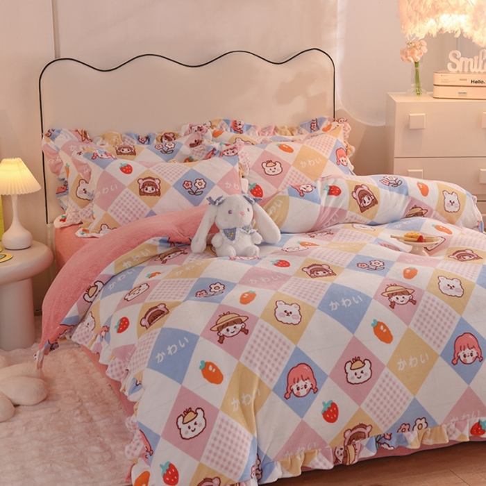 91家纺网 家纺一手货源 找家纺 甜之梦家纺 2025新款泥点绒印花四件套（任何尺寸都可定做） 诗雨恋人