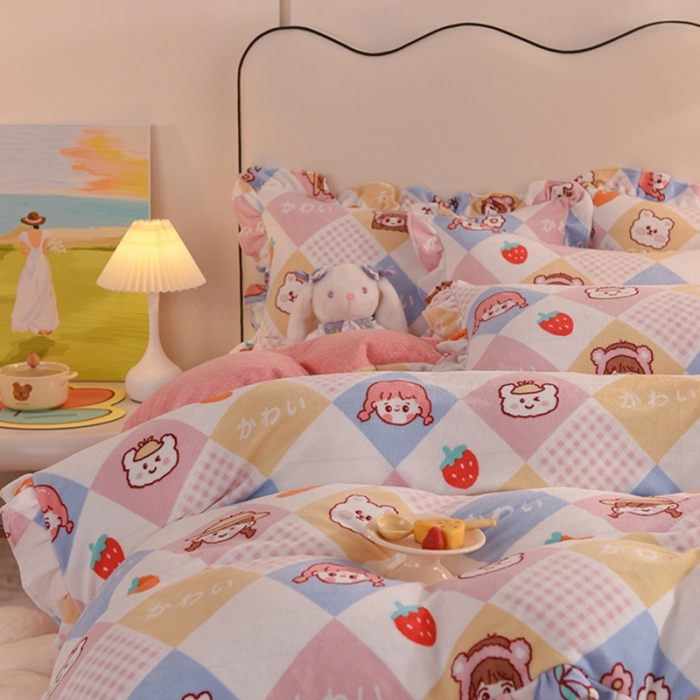 91家纺网 家纺一手货源 找家纺 甜之梦家纺 2025新款泥点绒印花四件套（任何尺寸都可定做） 诗雨恋人