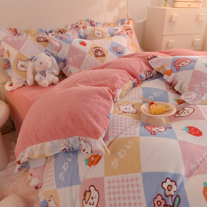 91家纺网 家纺一手货源 找家纺 甜之梦家纺 2025新款泥点绒印花四件套（任何尺寸都可定做） 诗雨恋人