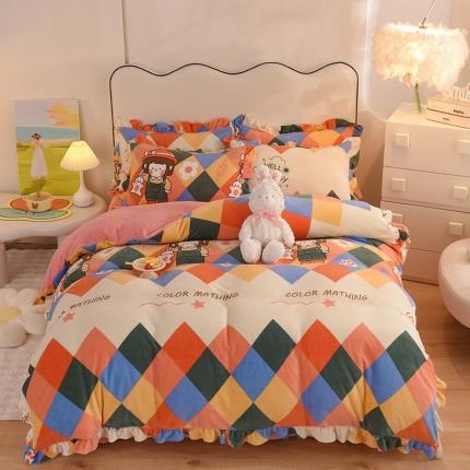 甜之梦家纺 2025新款泥点绒印花四件套（任何尺寸都可定做） 校园女孩