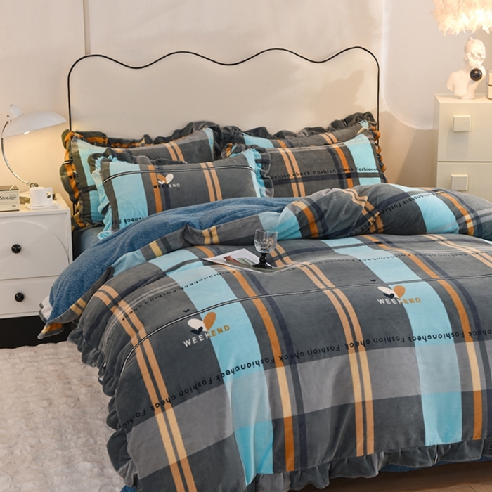 91家纺网 家纺一手货源 找家纺 甜之梦家纺 2025新款泥点绒印花四件套（任何尺寸都可定做） 许愿条纹