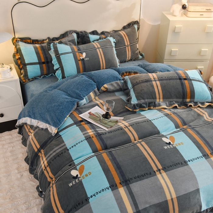 91家纺网 家纺一手货源 找家纺 甜之梦家纺 2025新款泥点绒印花四件套（任何尺寸都可定做） 许愿条纹