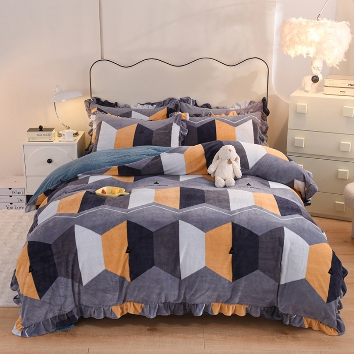 91家纺网 家纺一手货源 找家纺 甜之梦家纺 2025新款泥点绒印花四件套（任何尺寸都可定做） 追光