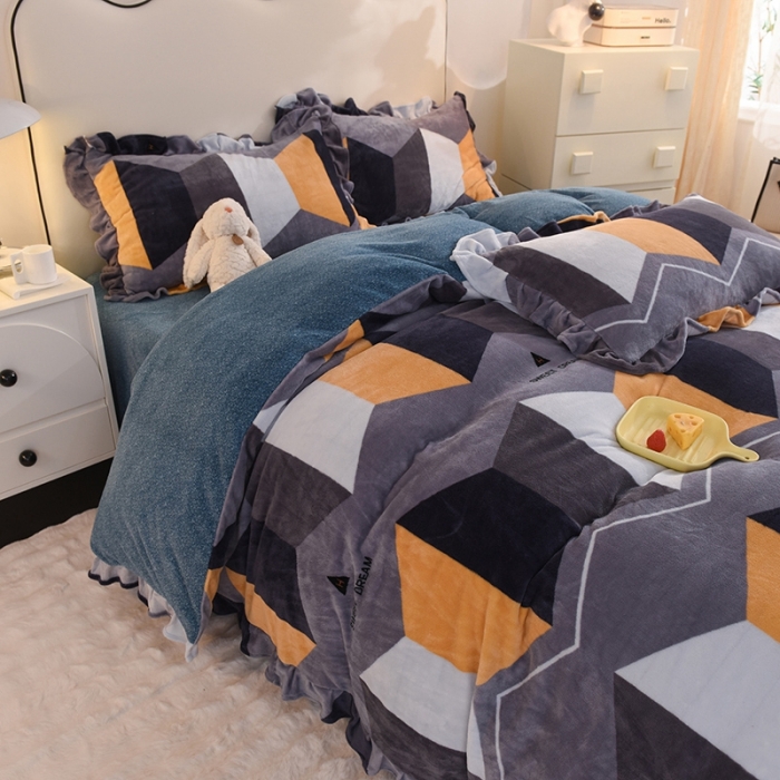 91家纺网 家纺一手货源 找家纺 甜之梦家纺 2025新款泥点绒印花四件套（任何尺寸都可定做） 追光