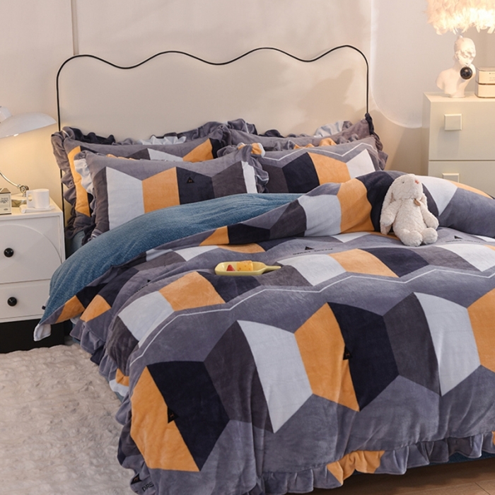 91家纺网 家纺一手货源 找家纺 甜之梦家纺 2025新款泥点绒印花四件套（任何尺寸都可定做） 追光