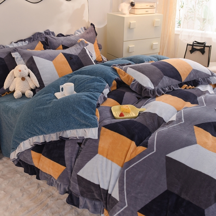 91家纺网 家纺一手货源 找家纺 甜之梦家纺 2025新款泥点绒印花四件套（任何尺寸都可定做） 追光