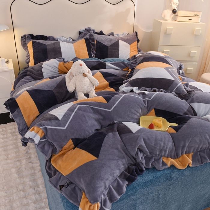 91家纺网 家纺一手货源 找家纺 甜之梦家纺 2025新款泥点绒印花四件套（任何尺寸都可定做） 追光