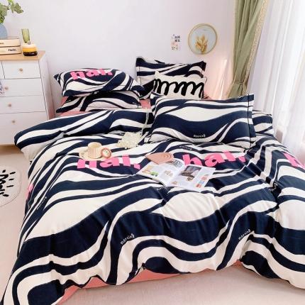 91家纺网 家纺一手货源 找家纺 （总）庭笙 新款有氧双股超密暖绒/花瓣仿生柔感四件套