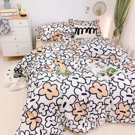 91家纺网 家纺一手货源 找家纺 （总）庭笙 新款有氧双股超密暖绒/花瓣仿生柔感四件套