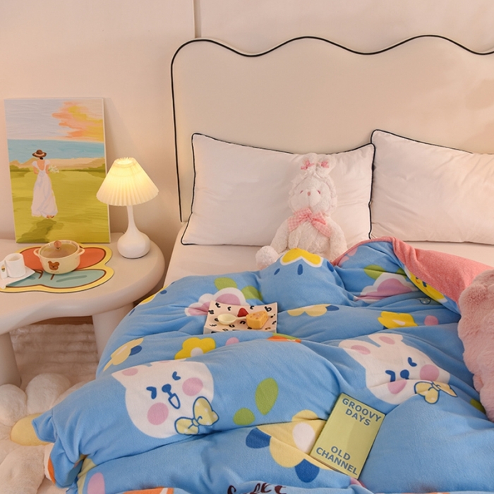 91家纺网 家纺一手货源 找家纺 甜之梦家纺 2025新款韩版泥点绒单被套（任何尺寸都可定做） 爱心萌兔