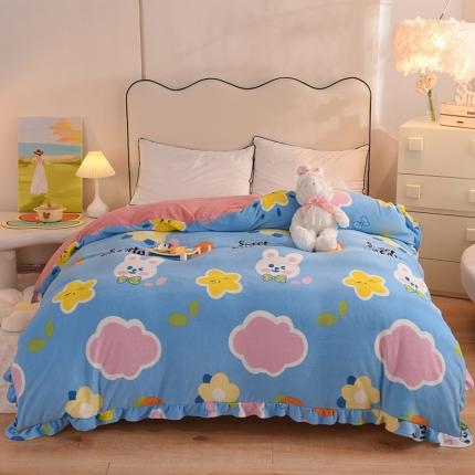 甜之梦家纺 2025新款韩版泥点绒单被套（任何尺寸都可定做） 爱心萌兔