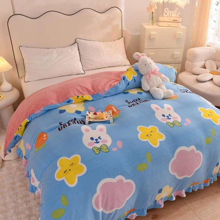 91家纺网 家纺一手货源 找家纺 甜之梦家纺 2025新款韩版泥点绒单被套（任何尺寸都可定做） 爱心萌兔