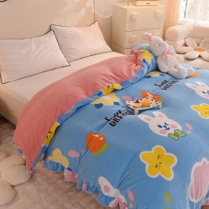 91家纺网 家纺一手货源 找家纺 甜之梦家纺 2025新款韩版泥点绒单被套（任何尺寸都可定做） 爱心萌兔