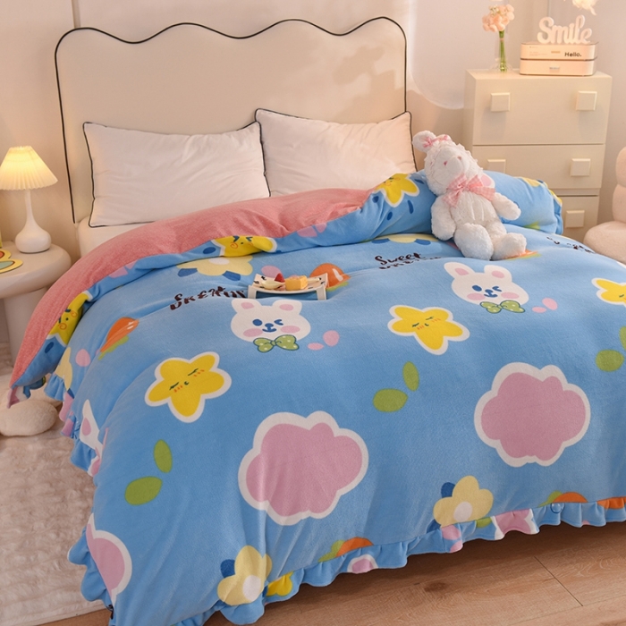 91家纺网 家纺一手货源 找家纺 甜之梦家纺 2025新款韩版泥点绒单被套（任何尺寸都可定做） 爱心萌兔