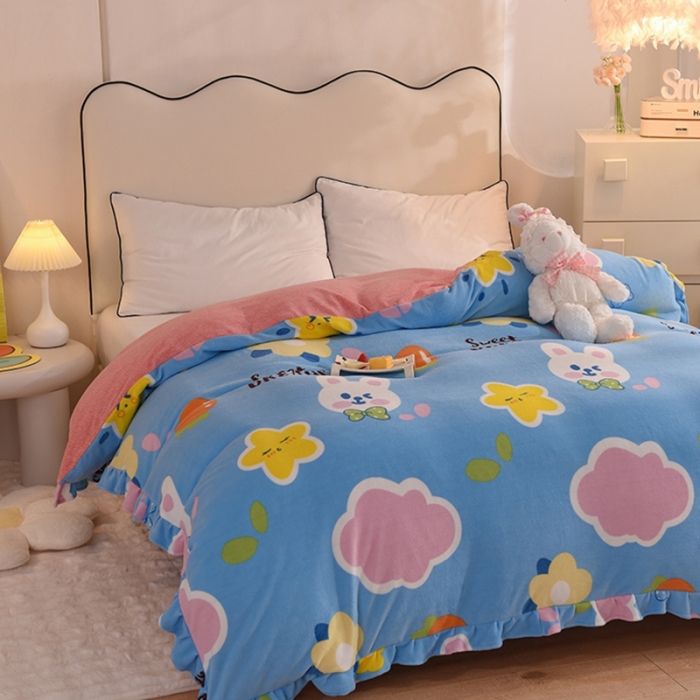 91家纺网 家纺一手货源 找家纺 甜之梦家纺 2025新款韩版泥点绒单被套（任何尺寸都可定做） 爱心萌兔