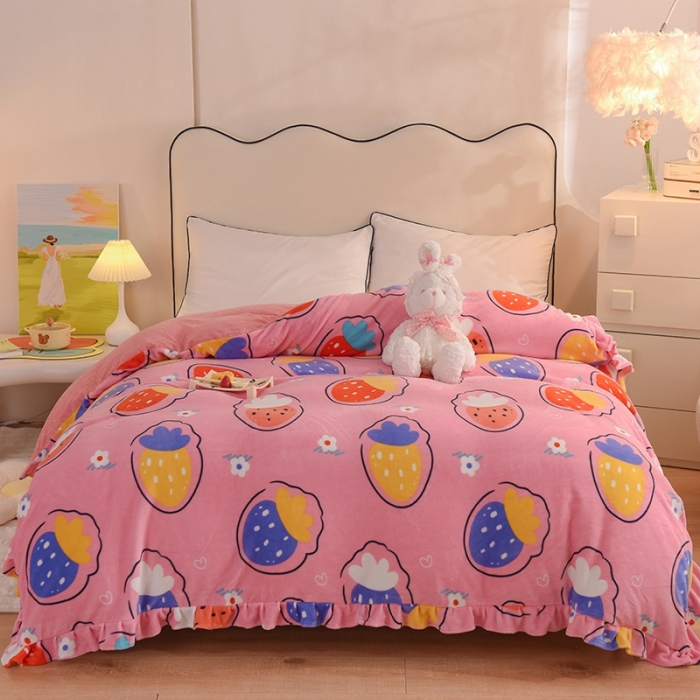 91家纺网 家纺一手货源 找家纺 甜之梦家纺 2025新款韩版泥点绒单被套（任何尺寸都可定做） 粉红草莓