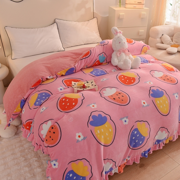 91家纺网 家纺一手货源 找家纺 甜之梦家纺 2025新款韩版泥点绒单被套（任何尺寸都可定做） 粉红草莓