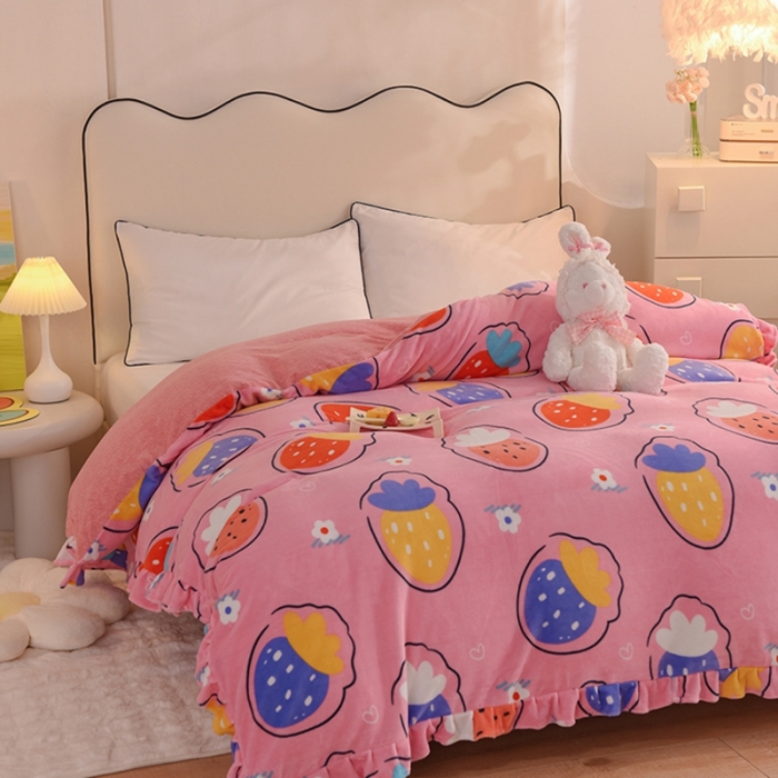 91家纺网 家纺一手货源 找家纺 甜之梦家纺 2025新款韩版泥点绒单被套（任何尺寸都可定做） 粉红草莓