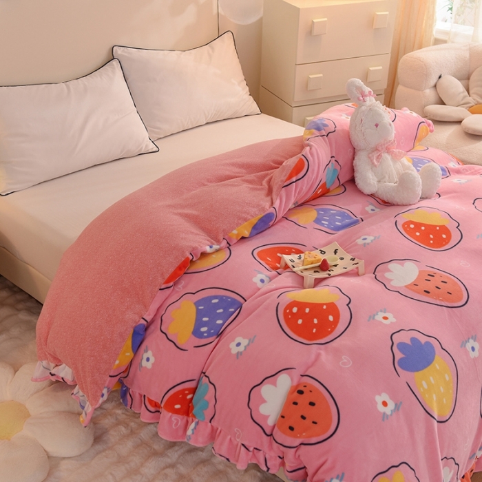 91家纺网 家纺一手货源 找家纺 甜之梦家纺 2025新款韩版泥点绒单被套（任何尺寸都可定做） 粉红草莓