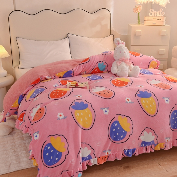 91家纺网 家纺一手货源 找家纺 甜之梦家纺 2025新款韩版泥点绒单被套（任何尺寸都可定做） 粉红草莓